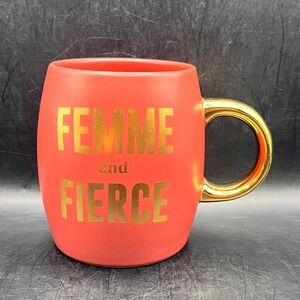 "Femme And Fierce" Coffee Mug Indigo 4" x 3" Feminine Girl Power Matte Gold 16oz